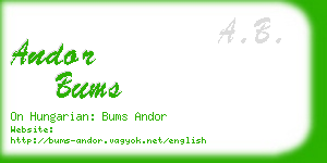 andor bums business card